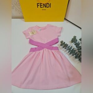 Fendi Girls Pink Dress with Purple Trim
